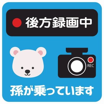 孫が乗っています 後方録画中 しろくま ライトブルー サインステッカー シール 車 ステッカー 正方形 13x13cm 防水 屋内 屋外 セーフティサイン 安全対策 車用 安全運転 煽り運転対策 安全対策 かわいい イラスト カーサイン