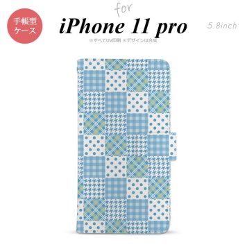 iPhone11Pro iPhone11 Pro 手帳型スマホケース カバー パッチワーク 水色  nk-004s-i11p-dr1064
