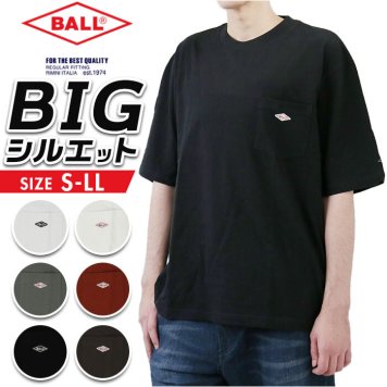 半袖 Tシャツ メンズ 綿100 通販 カットソー ポケットTシャツ ポケット付き ビッグシルエットTシャツ ティーシャツ ブランド BALL ボール 52560 おしゃれ シンプル 無地 ロゴワッペン ロゴ 刺繍 ゆったり トップス メンズファッション