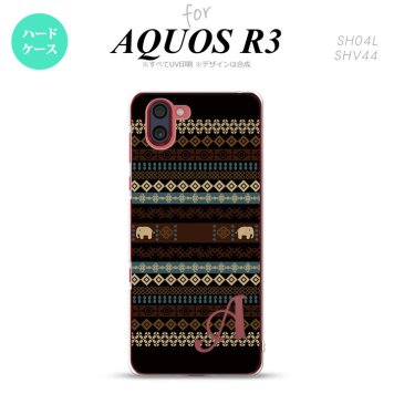 SH-04L SHV44 R3 AQUOS R3 スマホケース カバー エスニック ゾウ 黒 +アルファベット nk-r3-1571i