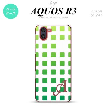 SH-04L SHV44 R3 AQUOS R3 スマホケース カバー スクエア ドット 緑 +アルファベット nk-r3-1367i