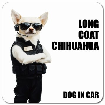 名入れ可 Long Coat Chihuahua ロングコートチワワ カーサイン 車 マグネット 強力 13x13cm 正方形 セキュリティガード風 ちょい悪 マグネットステッカー 犬 安全対策 煽り運転 屋外 防水 屋内