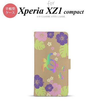 【手帳型 スマホ カバー ケース】【SO02K】【エクスペリア XZ1】手帳型 ケース SO-02K スマホ カバー Xperia XZ1 Compact エクスペリア 亀とハイビスカス ベージュ nk-004s-so02k-dr682【メール便送料無料】