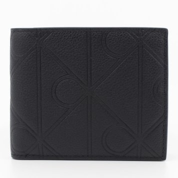 カルバンクライン　CK　Calvin Klein　二つ折り財布　LV04D1175G UB1　ブラック BLACK　フルグレインレザー　XL EMBLEM AOP EMBOSS BILLFOLD W　Europeライン