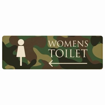 トイレ プレート 木製 WOMENS 迷彩 カラー 左 矢印 長方形 27x9cm方向案内 進路ドア サインプレート ピクトサイン トイレマーク表示 案内 注意 施設 御手洗 TOILET おしゃれ シンプル 安全対策
