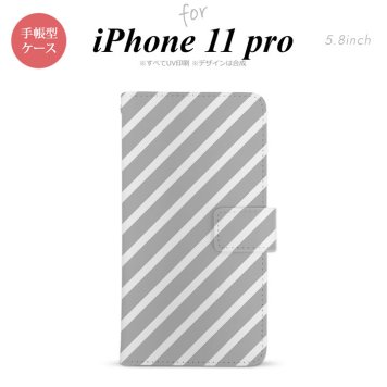 iPhone11Pro iPhone11 Pro 手帳型スマホケース カバー ストライプ グレー 白  nk-004s-i11p-dr713