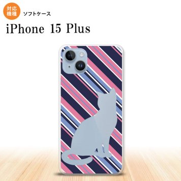 iPhone15 plus iPhone15 plus スマホケース 背面ケースソフトケース 猫 ボーダー B 青ピンク 2023年 9月発売 nk-i15pl-tp966