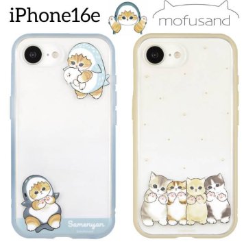 モフサンド iPhone16e ケース クリア 透明 mofusand サメにゃん 猫 ねこ キャラクター グッズ スマホ カバー エアクッション ハイブリッド 耐衝撃 iPhone 2025 6.1inch １眼 アイホン アイフォン おしゃれ かわいい IIIIfit Clear MOFU-79