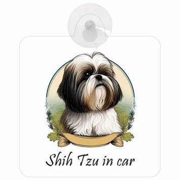 Shih Tzu シーズー Aタイプ 車 窓ガラス 吸盤タイプ 犬 かっこいい おしゃれ イラスト付 DOG IN CAR ドッグインカー ドッグオンボード 安全対策 セーフティサイン デコ 外出 ドライブ カーサイン 吸盤