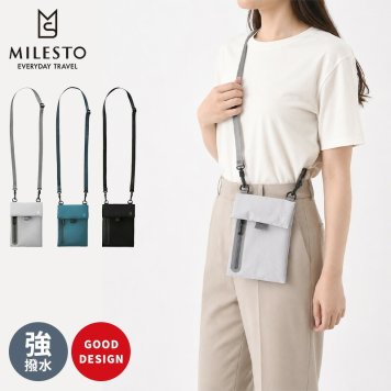 【正規販売】MILESTO ミレスト LIKID リキッド MLS847 モバイルサコッシュ ショルダーバッグ ポーチ スマホポーチ はっ水 パスポートケース 軽量 旅行 海外旅行 ブラック グレー サコッシュ ギフト プレゼント メンズ レディース ブランド グッドデザイン賞 小型 貴重品
