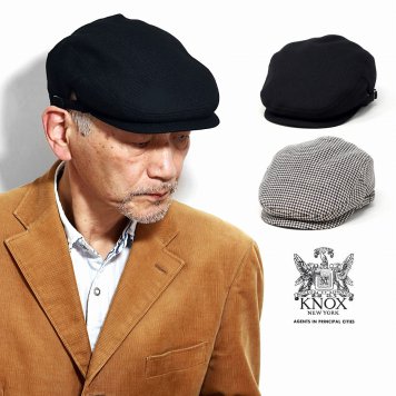 KNOX ハンチング 帽子 メンズ 秋冬 千鳥格子 ハンチング帽子 紳士 シェットランドウール サイドベルト ノックス チェック ブラック シンプル ブラック チェック 30代 40代 50代 60代 ファッション 男性 通販