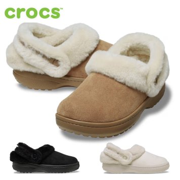 クロックス サンダル レディース アンファーゲッタブル ヴィーガン スエード クロッグ ボア ファー モコモコ 冬用 crocs 212106