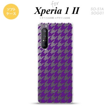 Xperia 1 II 5G スマホケース 背面カバー ストラップホール有り ソフトケース 千鳥 格子 大 紫 クリア ストラップホール おしゃれ かわいい かっこいい メンズ レディース nk-xp12-tp924