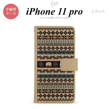 iPhone11Pro iPhone11 Pro 手帳型スマホケース カバー エスニック ゾウ ベージュ ブルー  nk-004s-i11p-dr1572