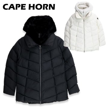 ケープホーン CAPE HORN アルバレス マット ALVAREZ MATT B2566 ダウンジャケット レディース フード付き エコファー メタルロゴ ミディアム丈 セミロング 防寒 軽量 ブランド 正規品 新品 人気 ギフト プレゼント