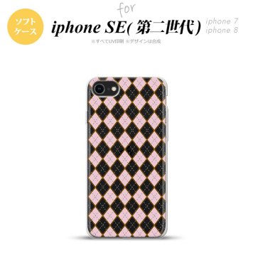 iPhoneSE 2 第二世代 iPhone8&iPhone7 共用 スマホケース 背面カバー ソフトケース アーガイル クリア ピンク おしゃれ かわいい かっこいい メンズ レディース nk-ise2-tp1412