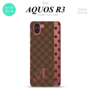 SH-04L SHV44 R3 AQUOS R3 スマホケース カバー チェック ドット 茶 +アルファベット nk-r3-1525i