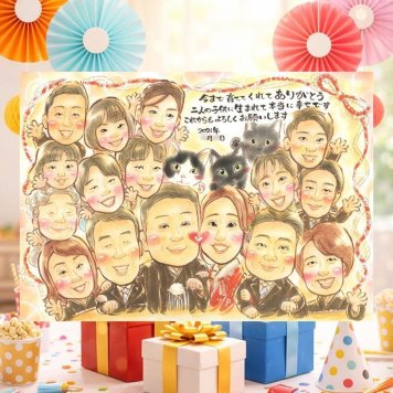 結婚のギフトに、似顔絵と笑顔をお届けします。相談しながら作れる、あたたかな似顔絵ギフトです。 似顔絵 贈り物 結婚祝い ギフト 名入れ プレゼント 手描き 結婚 挙式 結婚式 感謝 婚礼 大人数 新婦 新郎 修正無料 下書き確認 名入れ 宝物 喜ばれる 親孝行 一生もの 披露宴 結婚式 入籍 一生もの 家族 感謝の品 ホワイトデー 快気祝い 百寿祝い 引っ越し オリジナル ハロウィン 傘寿祝い