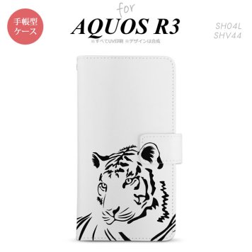 SH-04L/SHV44 AQUOS R3 手帳型スマホケース カバー 虎 アップ 白  nk-004s-r3-dr562