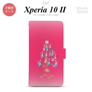 Xperia10 II 手帳型 スマホケース 全面印刷 おしゃれ ストラップホール有り ツリーイヤリング ピンク nk-004s-xp102-dr632