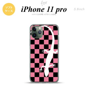 iPhone11Pro iPhone11 Pro スマホケース ソフトケース トカゲ 市松 ピンク メンズ レディース nk-i11p-tp863