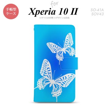 Xperia10 II 手帳型 スマホケース 全面印刷 おしゃれ ストラップホール有り 蝶 青 nk-004s-xp102-dr856