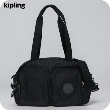 キプリング ボストンバッグ レディース ブランド Kipling クールデフィア ロゴ ワンポイント 総柄 2WAY KI6017-K59 Signature Emb 黒