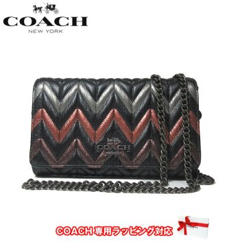 コーチ アウトレット COACH ショルダーバッグ F38681 メタル レザー オンブレ キルテッド クロスボディー / ミニ ポシェット QB/M2(ブラック×マルチ)【RCP】【0815楽天カード分割】【s-mail03】