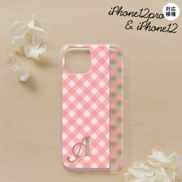 iPhone12/iPhone12pro iPhone12 / iPhone12pro スマホケース ソフトケース チェック ドット ピンク +アルファベット メンズ レディース nk-i12-tp1521i