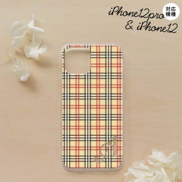 iPhone12/iPhone12pro iPhone12 / iPhone12pro スマホケース ソフトケース チェック B ベージュ 赤 +アルファベット メンズ レディース nk-i12-tp446i