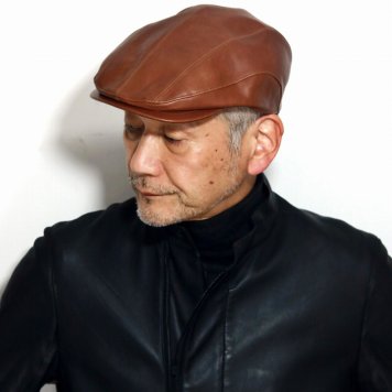 革 ハンチング 帽子 リアルレザー 高級 日本製 ハンチング帽 メンズ 牛革 MATSUI オイルレザー 秋冬 レザー ミディアムブラウン クリスマス プレゼント 誕生日 ギフト ラッピング 父の日