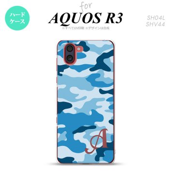 SH-04L SHV44 R3 AQUOS R3 スマホケース カバー ウッドランド 迷彩 C 青 +アルファベット nk-r3-1154i