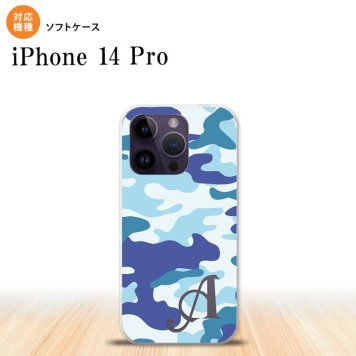 iPhone14 Pro iPhone14 Pro スマホケース 背面ケースソフトケース ウッドランド 迷彩 B 青 +アルファベット 2022年 9月発売 nk-i14p-tp1153i