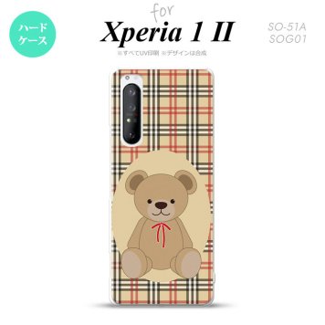 Xperia 1 II 5G スマホケース 背面カバー ストラップホール有り ハードケース くま チェック 茶 赤 ストラップホール おしゃれ かわいい かっこいい メンズ レディース nk-xp12-752