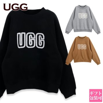 UGG アグ トレーナー レディース 1171477 LOGO CREWNECK ロゴ クルーネック スウェット 長袖 ラグランスリーブ ロゴアップリケ コットンブレンド ブラック チェスナット グレーヘザー 黒 茶色 グレー XS S M