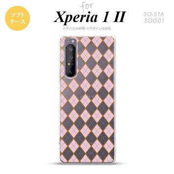 Xperia 1 II 5G スマホケース 背面カバー ストラップホール有り ソフトケース アーガイル クリア ピンク ストラップホール おしゃれ かわいい かっこいい メンズ レディース nk-xp12-tp1412