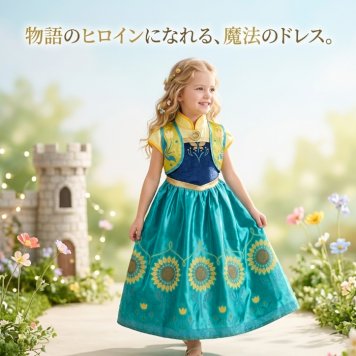 【アウトレット/新品】プリンセス ドレス 子供 キッズ ワンピース 女の子 なりきり コスプレ 仮装 コスチューム お姫様 ひまわり 花柄 グリーン 誕生日 バースデー プレゼント 発表会 ハロウィン クリスマス テーマパーク お出かけ 衣装 こども 子ども 春 夏 秋 冬