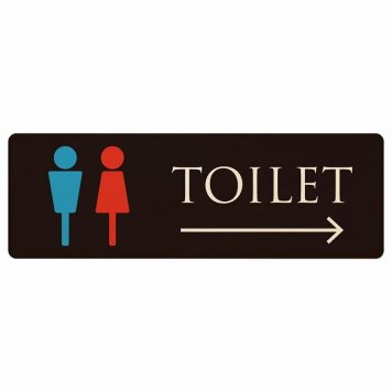 トイレ プレート 木製 男女マーク ブラック＆カラー 右 矢印 長方形 27x9cm方向案内 進路ドア サインプレート ピクトサイン トイレマーク表示 案内 注意 施設 御手洗 TOILET おしゃれ シンプル 安全対策