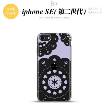 iPhoneSE 2 第二世代 iPhone8&iPhone7 共用 スマホケース 背面カバー ソフトケース レース クリア 紫 おしゃれ かわいい かっこいい メンズ レディース nk-ise2-tp1486