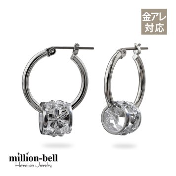 ハワイアンジュエリー ピアス 金属アレルギー対応 純チタンポスト シルバー925 プルメリア バレル 透かし彫り チャーム フープピアス クロッシングピアス 20G(ゲージ) 幅20mm レディース 誕生日 プレゼント クリスマス 【品番：HE-SP33801】