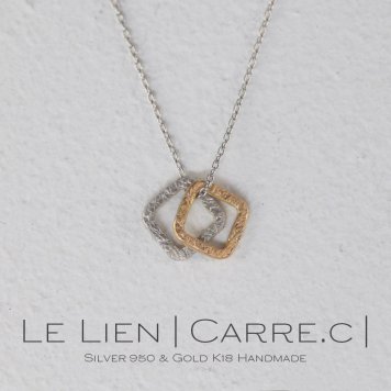 le lien carre.c ゴールド シルバー ネックレス シンプル 可愛い スクエア 四角 プチ つけっぱなし お洒落 レディース 18金 K18 地金 ダブル ペンダント ジュエリー アクセサリー プレゼント