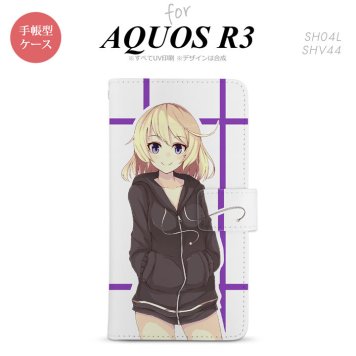 SH-04L/SHV44 AQUOS R3 手帳型スマホケース カバー 女の子 キャラ 紫  nk-004s-r3-dr1329