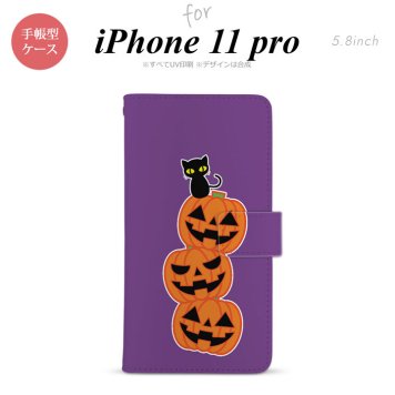 iPhone11Pro iPhone11 Pro 手帳型スマホケース カバー ハロウィン カボチャ 連 紫  nk-004s-i11p-dr406