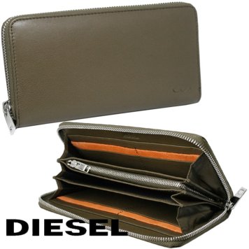 DIESEL ディーゼル 財布 ラウンドファスナー レザー 本革 カーキ オレンジ X08423 P0685 H9032 新品 無料ラッピング可