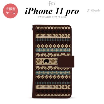 iPhone11Pro iPhone11 Pro 手帳型スマホケース カバー エスニック ゾウ 茶  nk-004s-i11p-dr1574