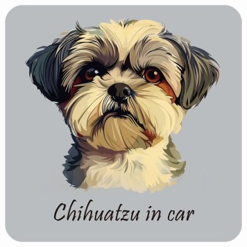ドッグ カーステッカー イラスト付 Dog in Car チワズー Bタイプ セーフティサイン 犬種別 正方形 13x13cm シール リア あおり運転対策 Dog Sticker 屋外 屋内 防水 かわいい おしゃれ 安全対策 カーサイン