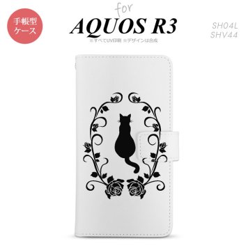 SH-04L/SHV44 AQUOS R3 手帳型スマホケース カバー 猫とバラ  nk-004s-r3-dr1142