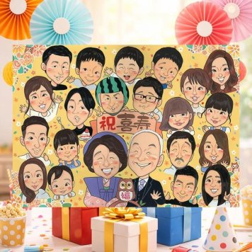 誕生日の記念に、笑顔あふれる手描き似顔絵を贈りませんか。 似顔絵 プレゼント 喜寿祝い 名入れ 手描き 贈り物 ギフト 誕生日 お祝い 記念日 長寿 敬老の日 大人数 家族 祖父母 ご両親 下書き確認 修正無料 名入れ サプライズ 似てる 一生もの 実績多数 77歳 喜寿祝い 傘寿 宝物 感激 初任給 メモリアルギフト オリジナル バレンタインデー ハロウィン メモリアル キレイ 長寿祝い