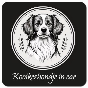 イラスト付 Dog in Car コーイケルホーンディエ Bタイプ カーサイン 車 マグネットステッカー 犬 マグネット 強力 13x13cm 正方形 おしゃれ かわいい ドラレコステッカー 安全対策 危険運転 煽り運転 アニマル 動物 犬種別 屋外 防水 屋内