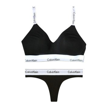 カルバンクライン Calvin Klein(CK) ブラ&ショーツ Tバック セット ロゴ 無地 ノンワイヤー アンダーウェア インナー 下着 QF8504+QF8518 004 レディース ブラック
